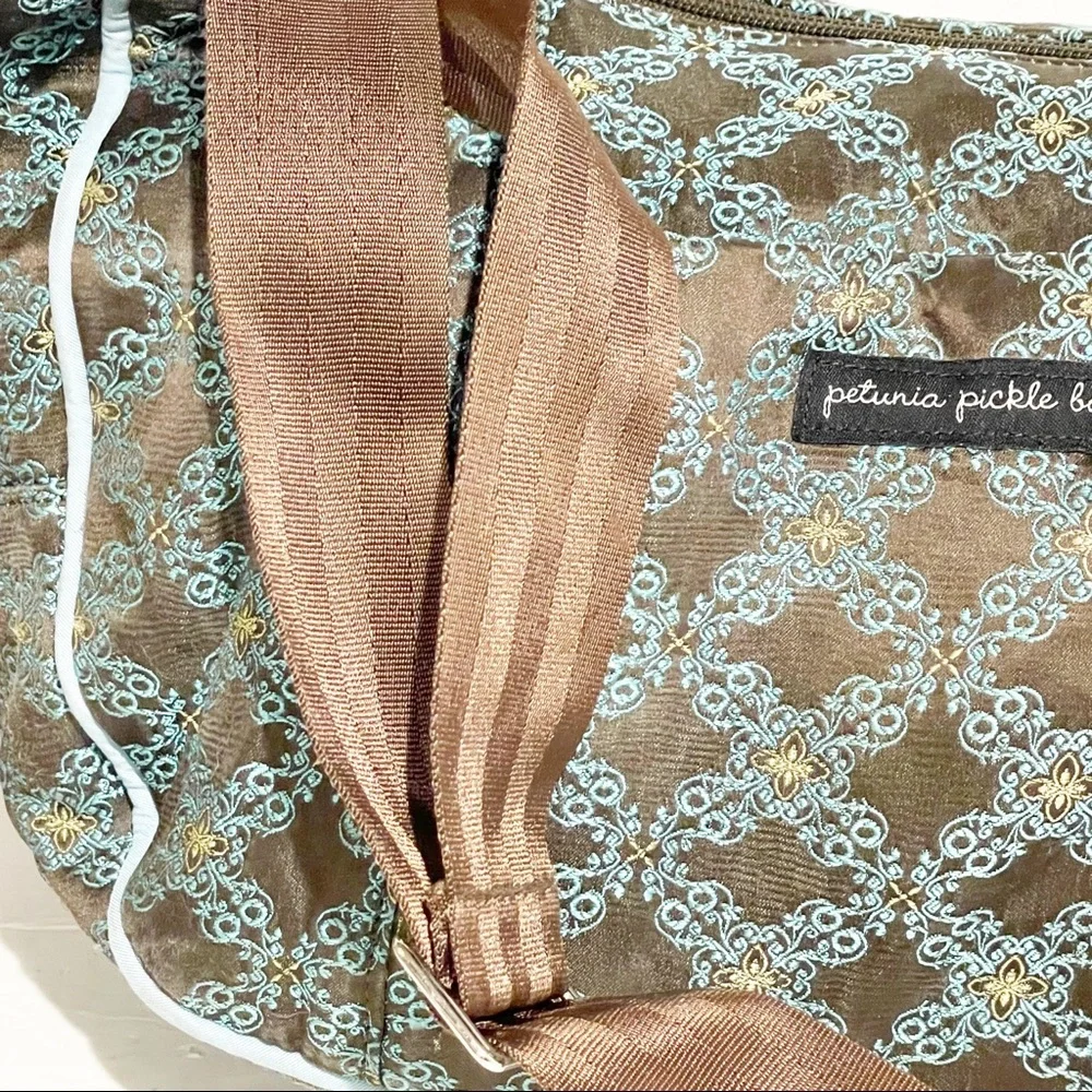 Petunia Pickle‎ Bottom Blue Brown Printed Touring Tote Diaper Bag